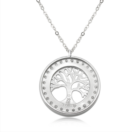 Real 925 Sterling Silver Tree of Life  Necklace All White Fine Jewelry in Perfect Quality For Gift